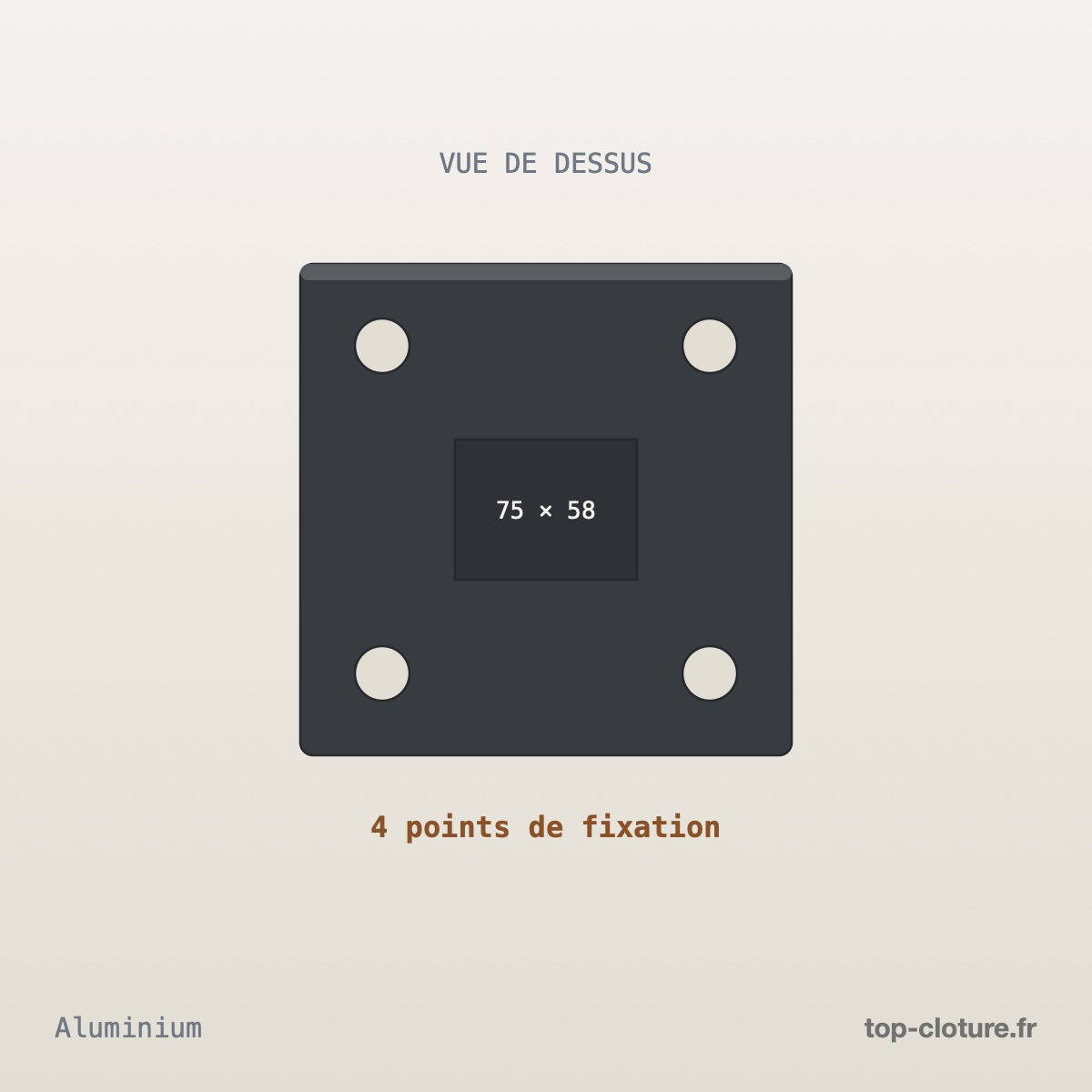 Illustration technique — Platine aluminium 4 points — Top-Clôture
